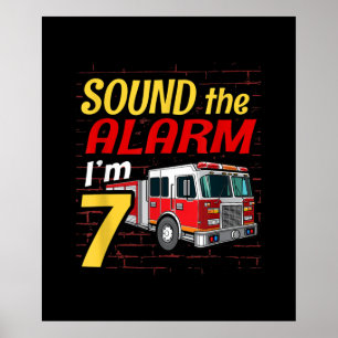 Kid Fire Truck 7th Birthday Party Gift Firefighter Poster
