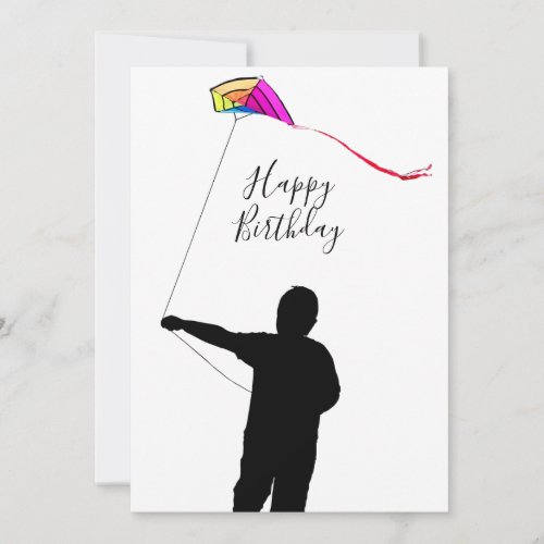 Kid Flying Kite Spring Happy Birthday Card