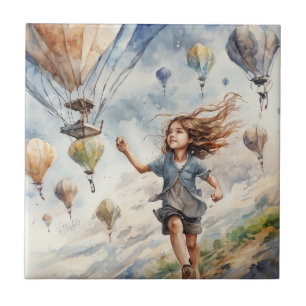 kid flying kites ceramic tile