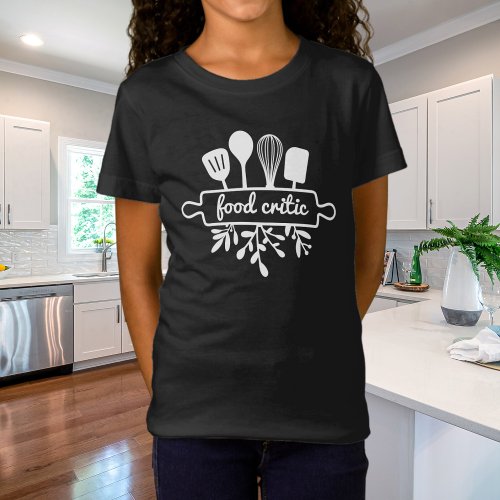 Kid Food Critic Kitchen Utensil and Greenery T_Shirt