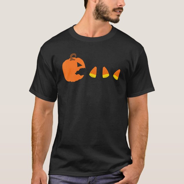 Kid Girls Halloween Pumpkin Jack O Lantern Eating  T-Shirt (Front)