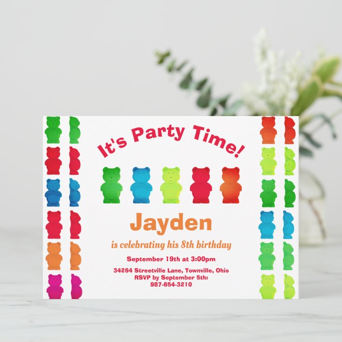 Kid Gummy Bear Candy Birthday Invitation | Zazzle.com