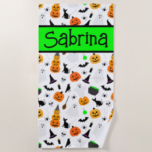 Kid Halloween Ghost Pumpkin Black Cat Personalize Beach Towel