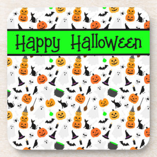 Kid Halloween Ghost Pumpkin Black Cat Personalize Beverage Coaster