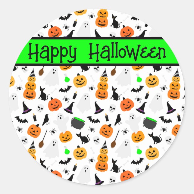 Kid Halloween Ghost Pumpkin Black Cat Personalize  Classic Round Sticker (Front)