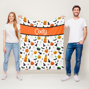 Kid Halloween Ghost Pumpkin Black Cat Personalize Fleece Blanket