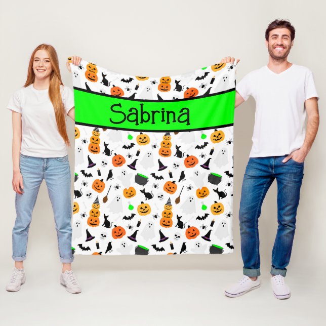 Kid Halloween Ghost Pumpkin Black Cat Personalize  Fleece Blanket (In Situ)