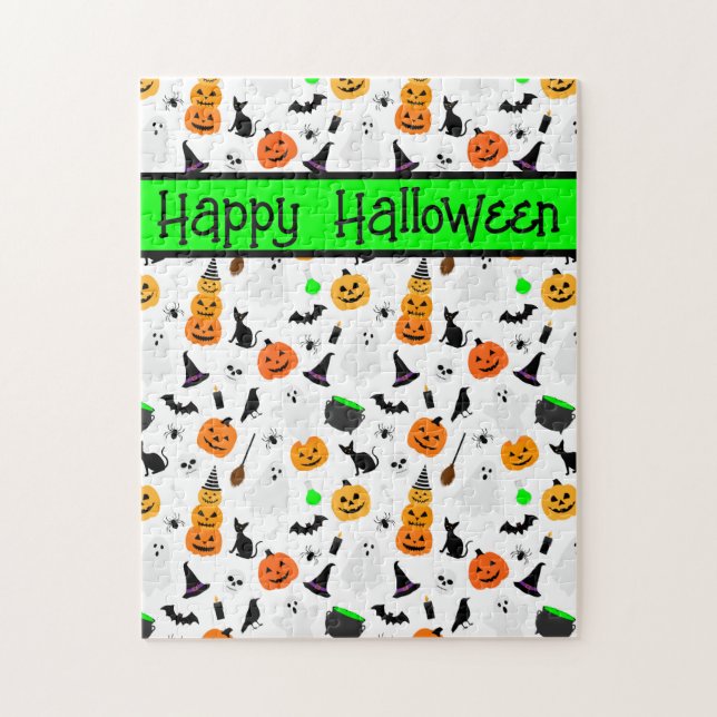 Kid Halloween Ghost Pumpkin Black Cat Personalize  Jigsaw Puzzle (Vertical)