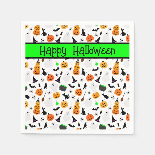 Kid Halloween Ghost Pumpkin Black Cat Personalize  Napkins (Front)