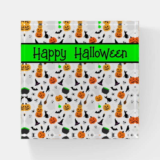 Kid Halloween Ghost Pumpkin Black Cat Personalize  Paperweight (Front)