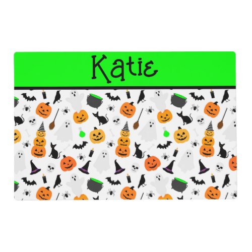 Kid Halloween Ghost Pumpkin Black Cat Personalize  Placemat