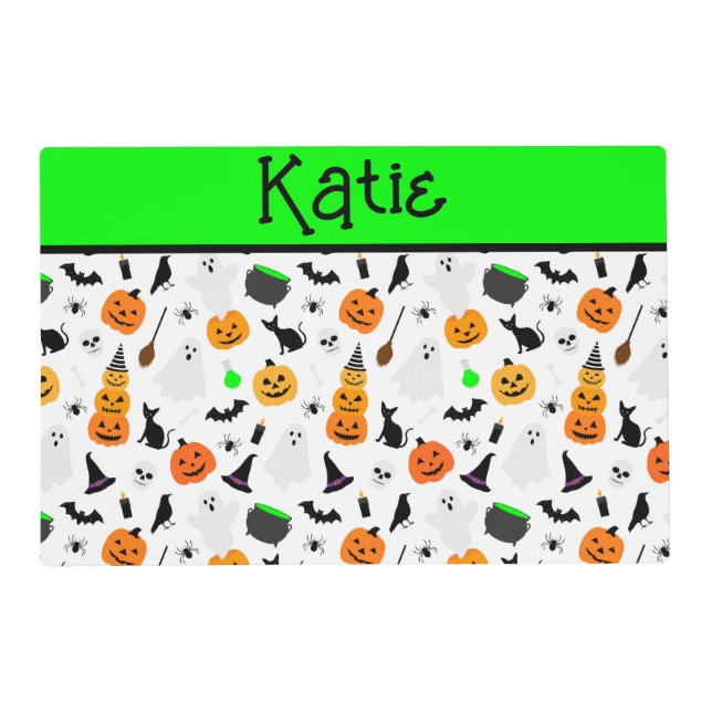 Kid Halloween Ghost Pumpkin Black Cat Personalize  Placemat (Front)