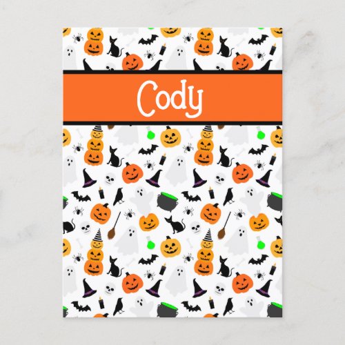 Kid Halloween Ghost Pumpkin Black Cat Personalize  Postcard