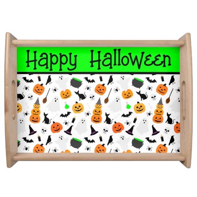 Kid Halloween Ghost Pumpkin Black Cat Personalize  Serving Tray (Front)