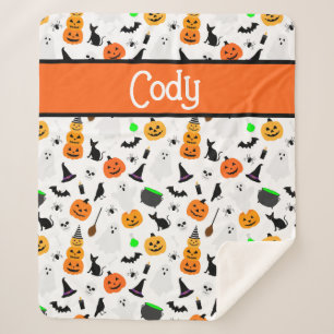 Kid Halloween Ghost Pumpkin Black Cat Personalize Sherpa Blanket