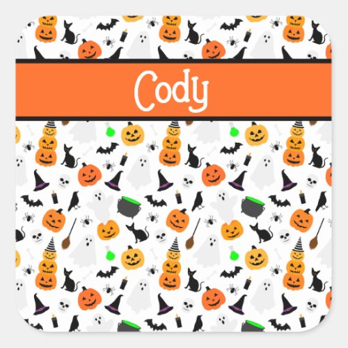 Kid Halloween Ghost Pumpkin Black Cat Personalize  Square Sticker
