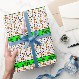 Kid Halloween Ghost Pumpkin Black Cat Personalize Wrapping Paper