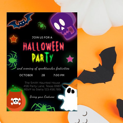 Kid Halloween Party Neon Halloween Invitation