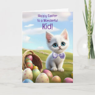 Kid Happy Easter with Darling Cute White Kitten Card