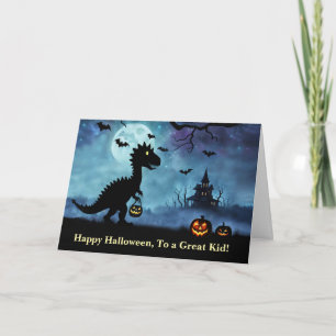 Kid Happy Halloween with Cute Dinosaur Card