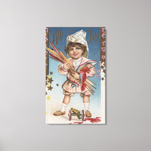 Kid Holding Fireworks and Rockets Canvas Print (Front)