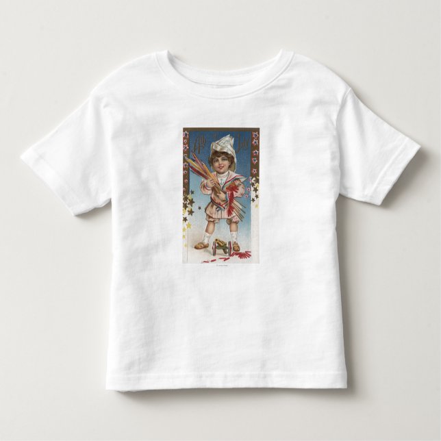 Kid Holding Fireworks and Rockets Toddler T-shirt (Front)