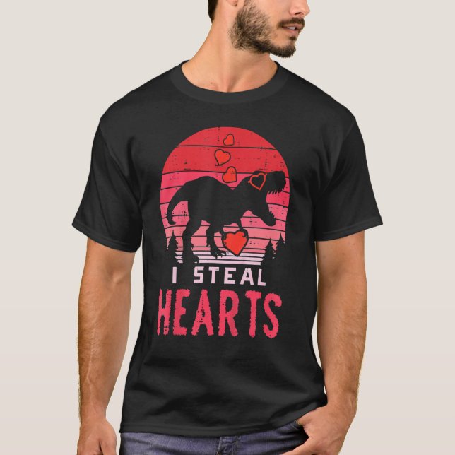 Kid I Steal Hearts Dino Trex Toddler Baby Boy Vale T-Shirt (Front)