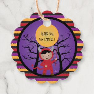 Kid in Devil Costume Halloween Favor Tags