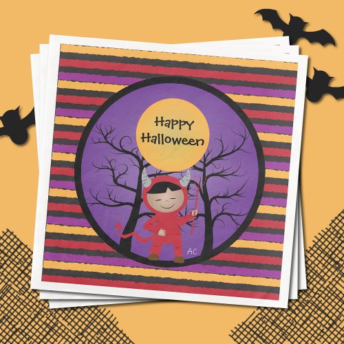 Kid in Devil Costume Halloween Paper Napkins