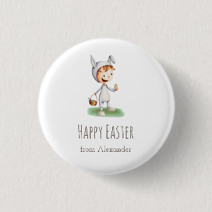 Kid in Easter Bunny Costume Egg Hunt Personalized Button