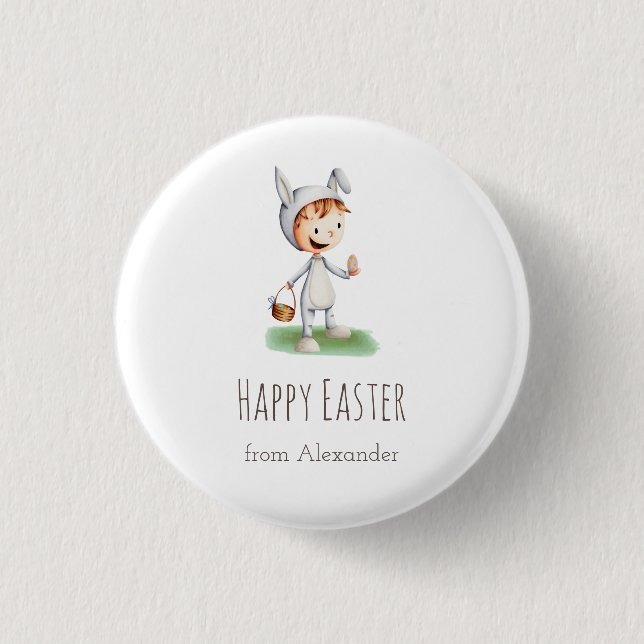 Kid in Easter Bunny Costume Egg Hunt Personalized Button (Front)