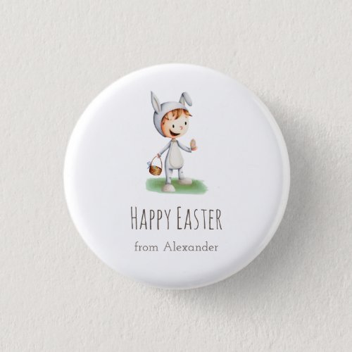 Kid in Easter Bunny Costume Egg Hunt Personalized Button