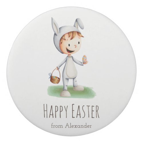 Kid in Easter Bunny Costume Egg Hunt Personalized Eraser