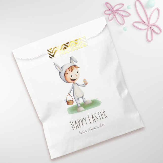 Kid in Easter Bunny Costume Egg Hunt Personalized Favor Bag (Creator Uploaded)