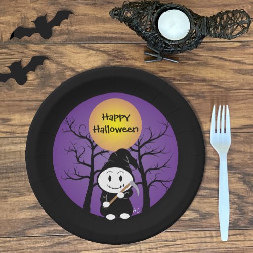 Kid in Grim Costume Halloween Paper Plates