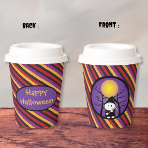Kid in Grim costume Halloween striped paper cup