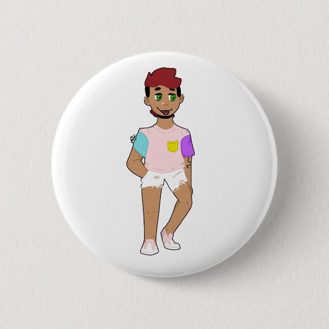 kid in shorts with tongue out button (Front)