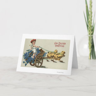 Kid in Toga on Chariot Pulled by Chicks Holiday Card