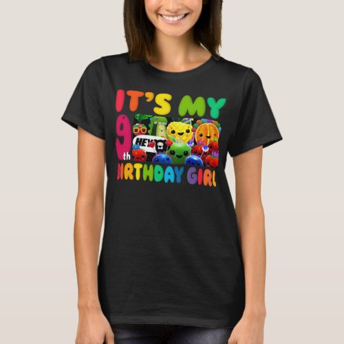 Kid Its My 9th Birthday Girl 9 Year Old Fruit T_Shirt