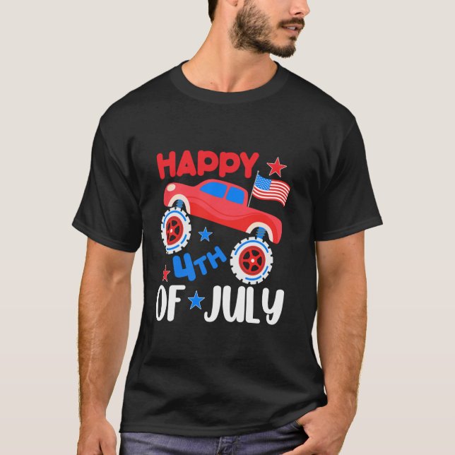 Kid Monster Truck Shirt Toddler Boys American Flag (Front)