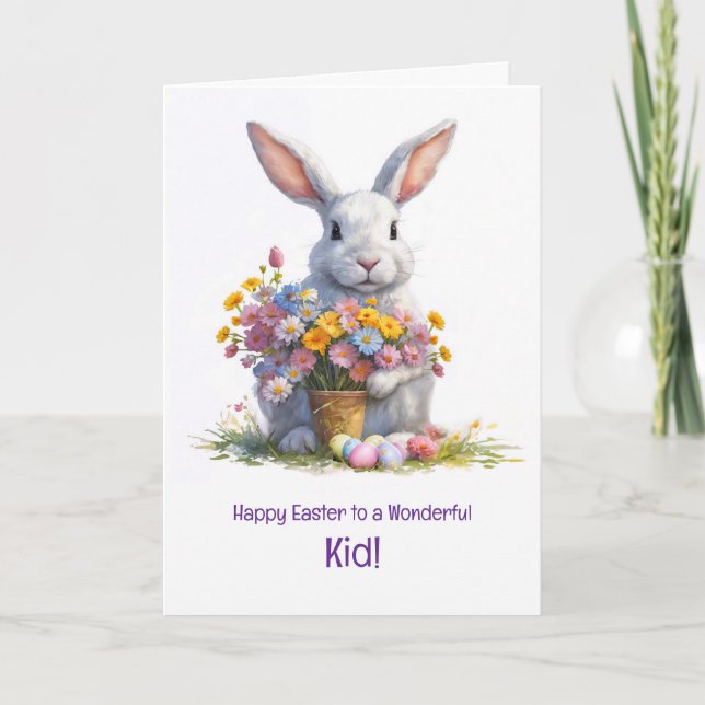 Kid or Child Happy Easter with Cute Bunny  Card (Front)