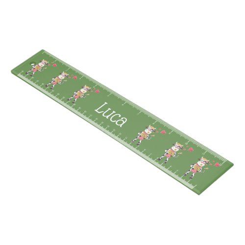 Kid personalized green ruler with cows