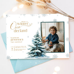 Kid Photo Winter Onederland First Birthday Party Invitation