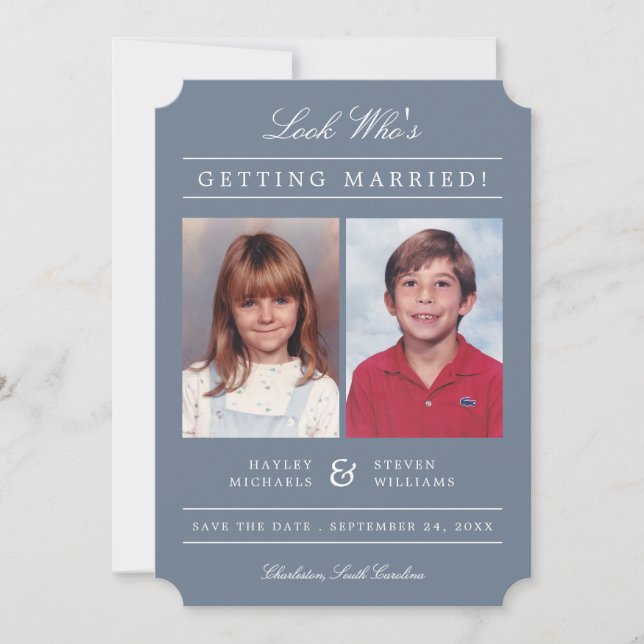 Kid Photos Old School Classic Styled | Dusty Save The Date (Front)