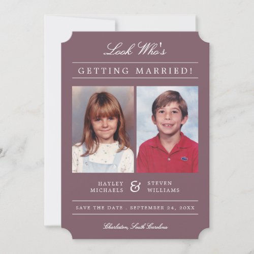Kid Photos Old School Classic Styled  Mauve Save The Date