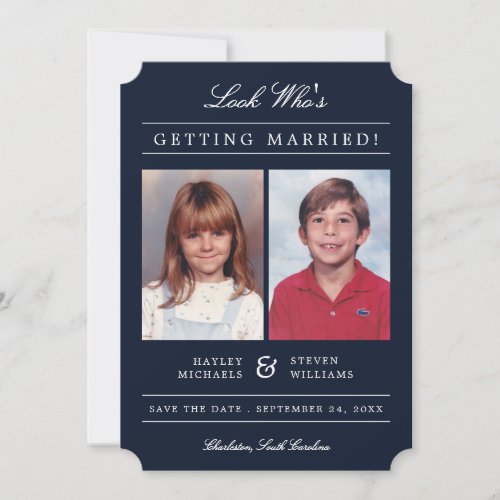 Kid Photos Old School Classic Styled  Navy Save The Date