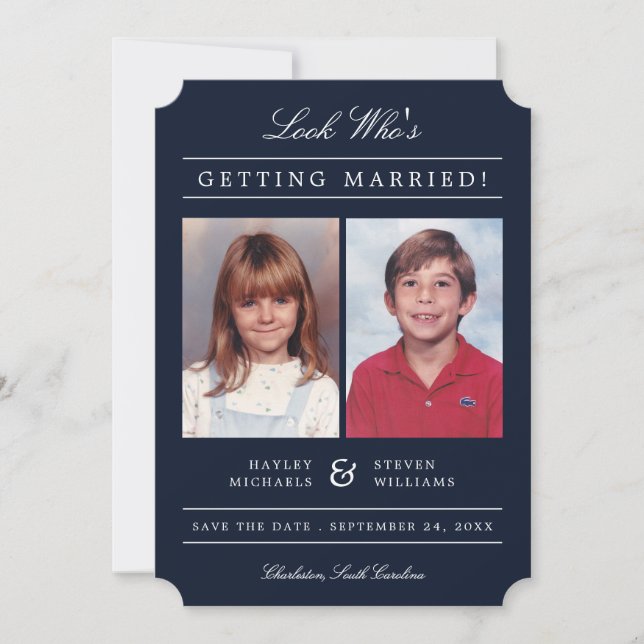 Kid Photos Old School Classic Styled | Navy Save The Date (Front)