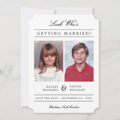Kid Photos Old School Classic Styled  White Save The Date