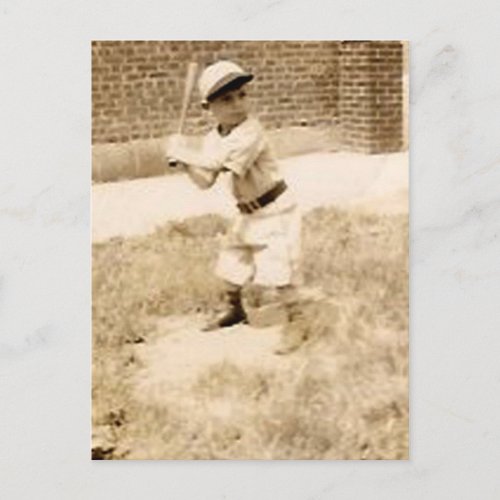 kid playing baseball postcard
