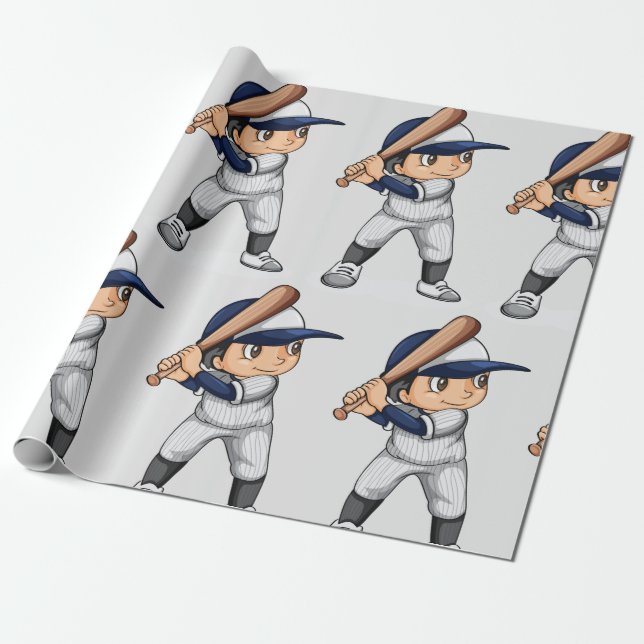Kid Playing Baseball Wrapping Paper (Unrolled)